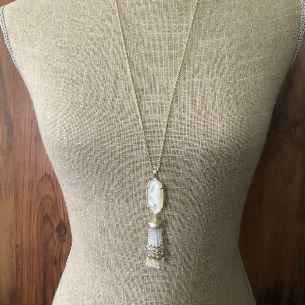 NWT Kendra Scott GOLD New Eva Long Ivory Mother of Pearl Necklace Rtl $175